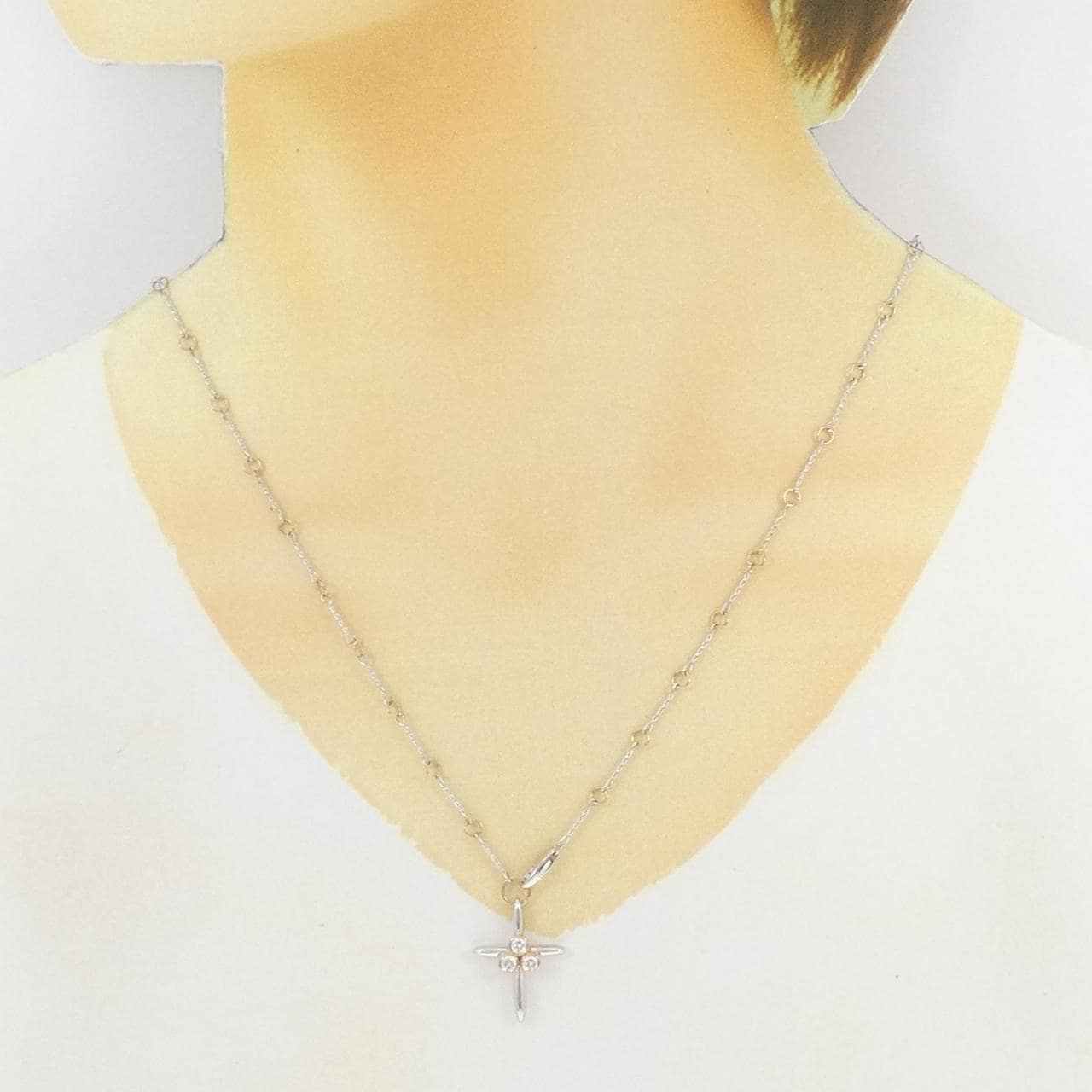 K18WG/K18PG クロス ダイヤモンド ネックレス 0.27CT
