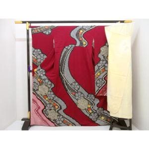 振袖　刺繍入り　絞り加工　きもの・長襦袢　２点セット