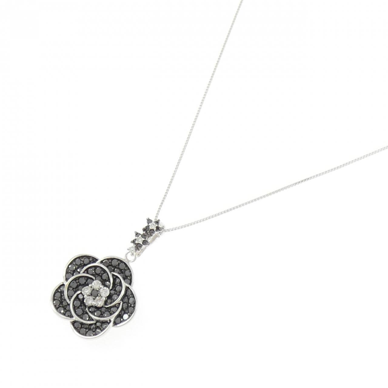K18WG/K18BG フラワー ダイヤモンド ネックレス 0.16CT