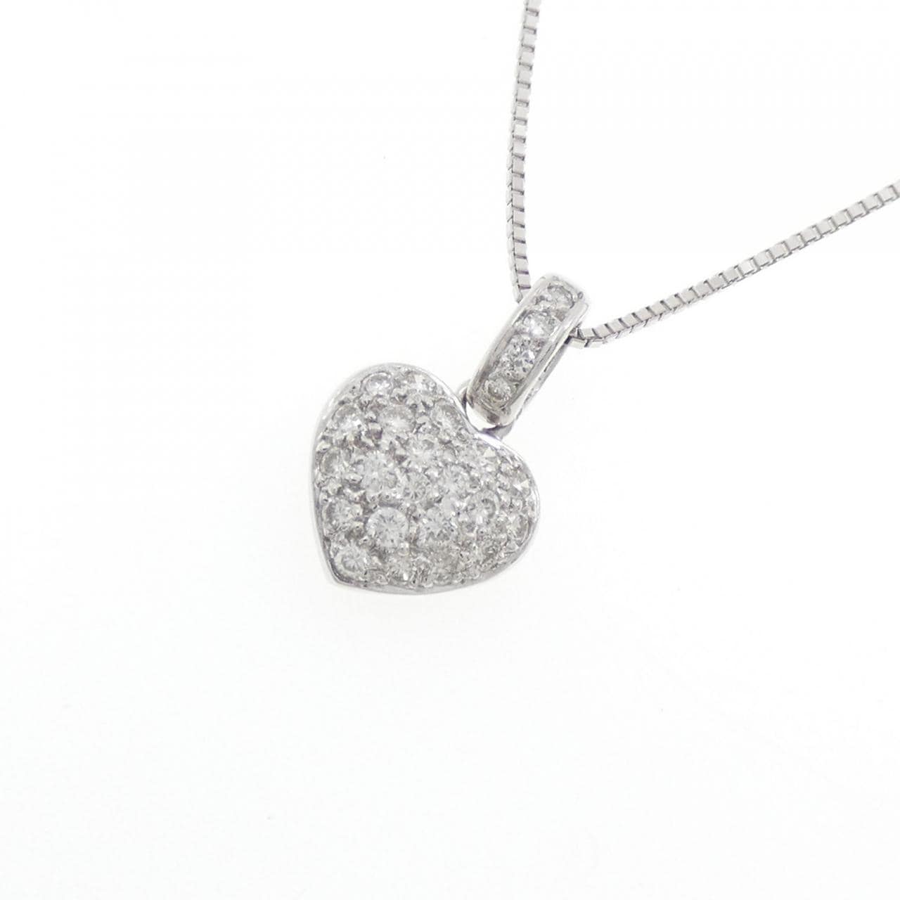 K18WG パヴェ ハート ダイヤモンド ネックレス 0.25CT
