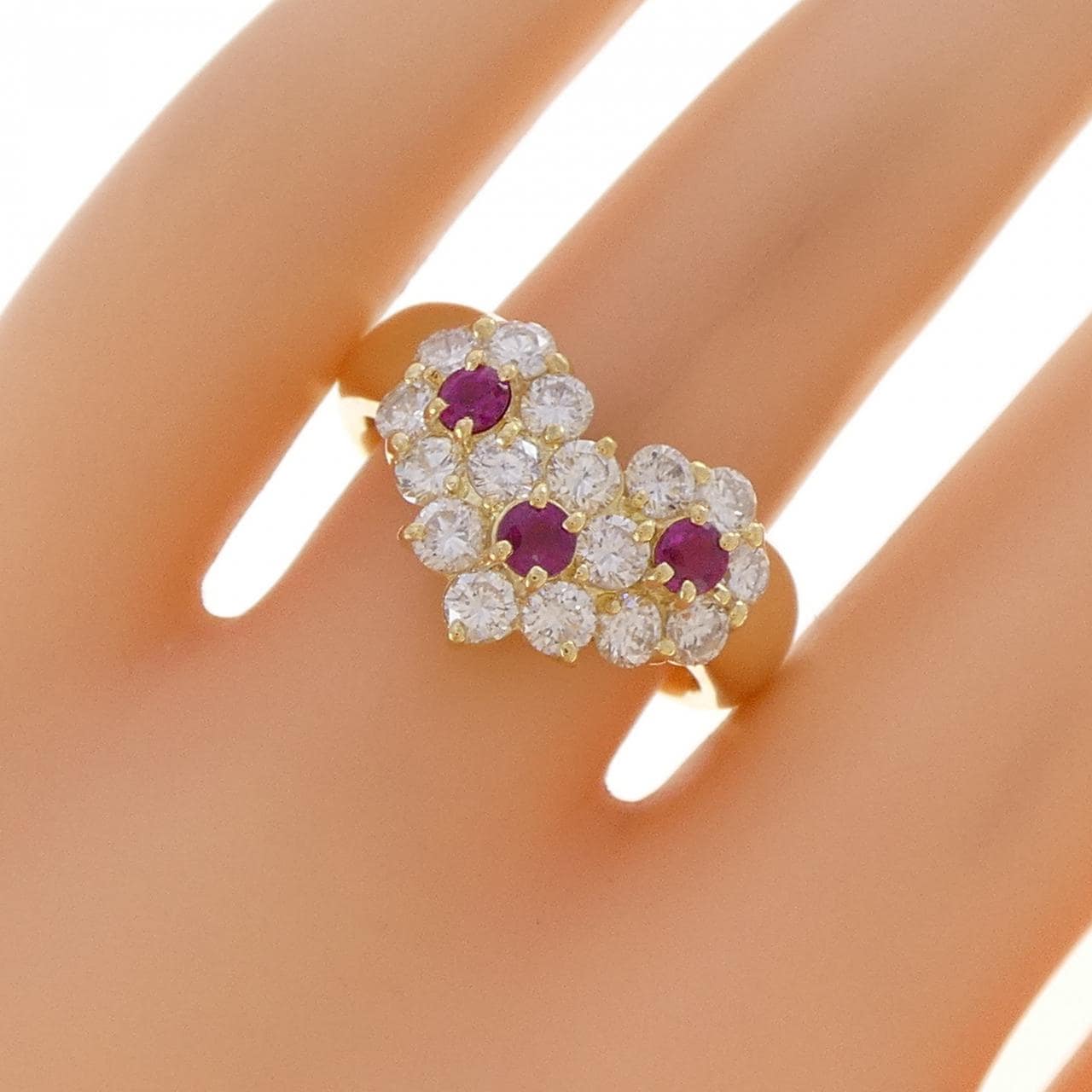 K18YG フラワー ルビー リング 0.47CT