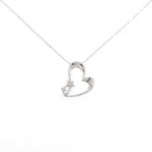 K18WG ハート×フラワー ダイヤモンド ネックレス 0.10CT