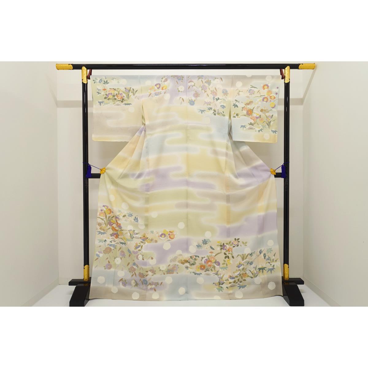[Unused items] Single robe, Komagaro homongi, Yuzen gold color processing, blurred dyeing