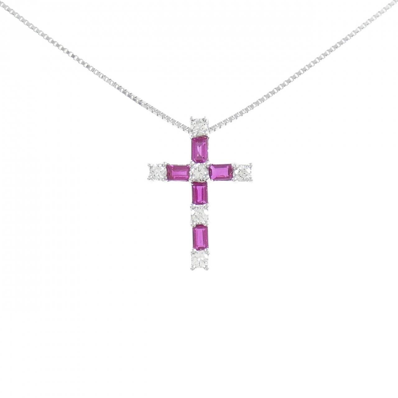 K18WG Cross Ruby Necklace 0.50CT