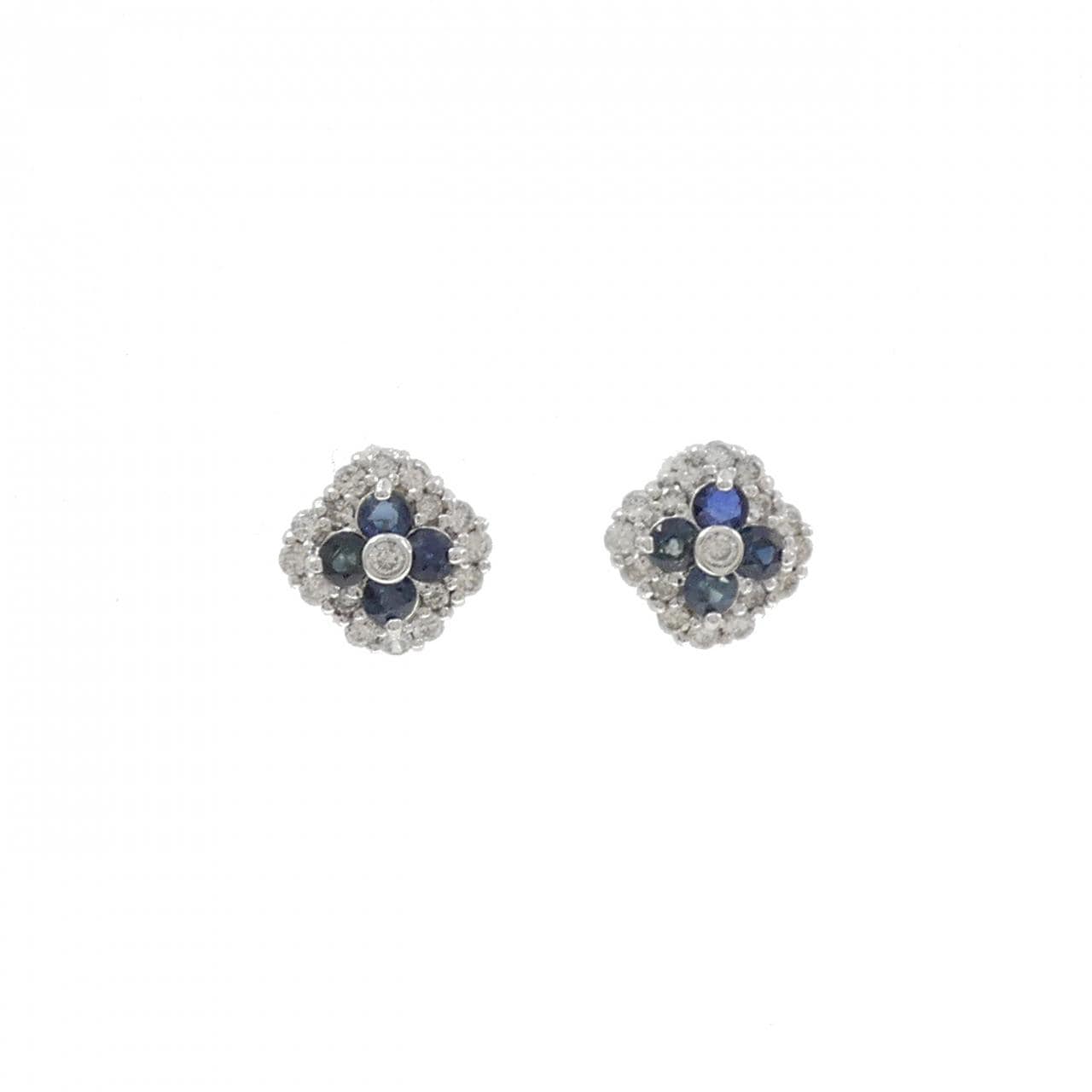 K18WG フラワー サファイヤ ピアス 0.56CT