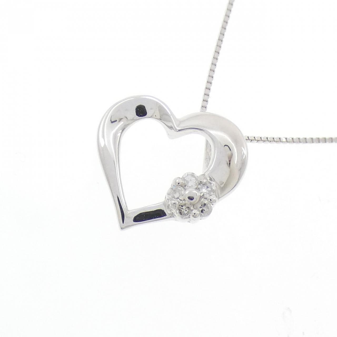 K14WG/K10WG ハート ダイヤモンド ネックレス
