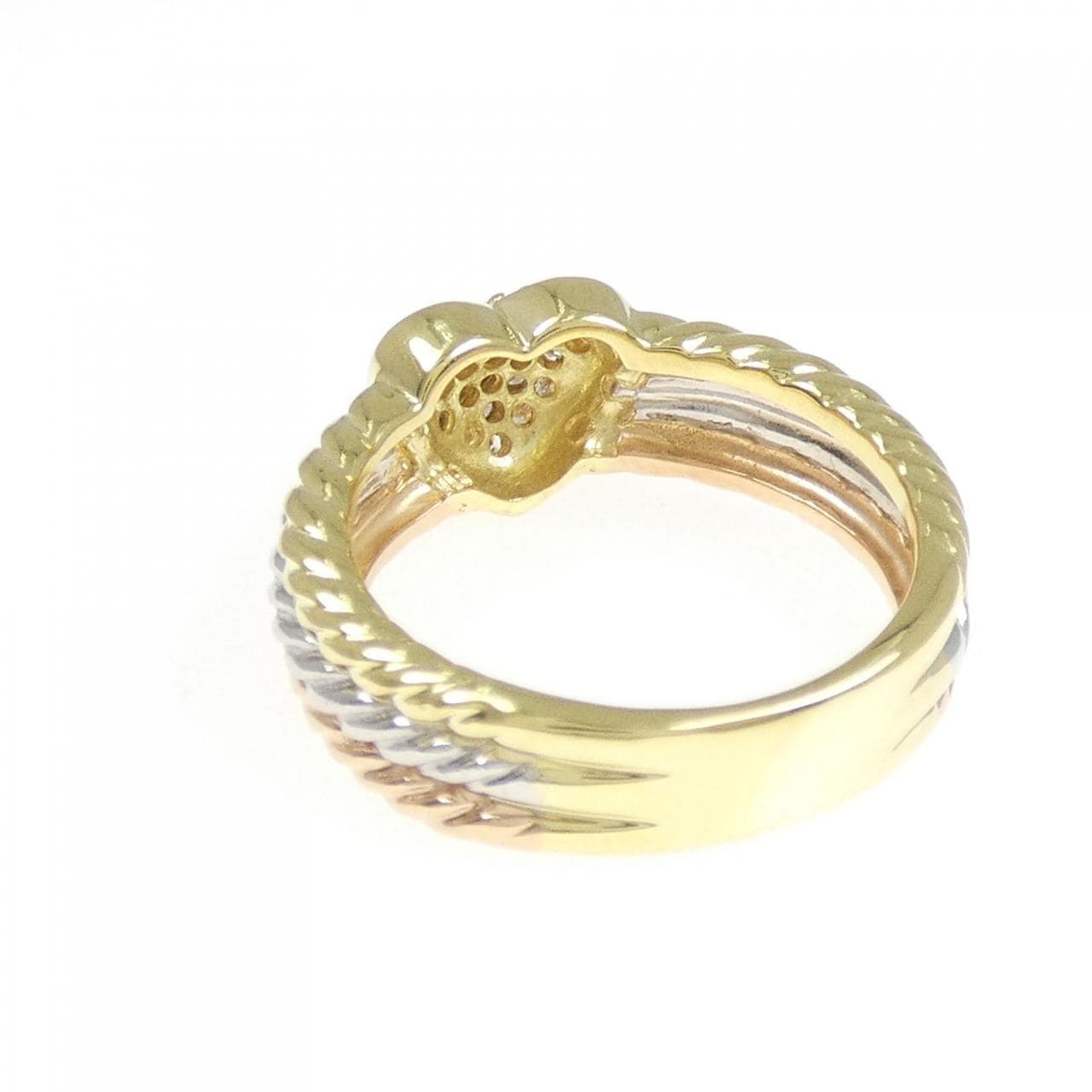 K18YG/PT900/K18PG ハート ダイヤモンド リング 0.20CT