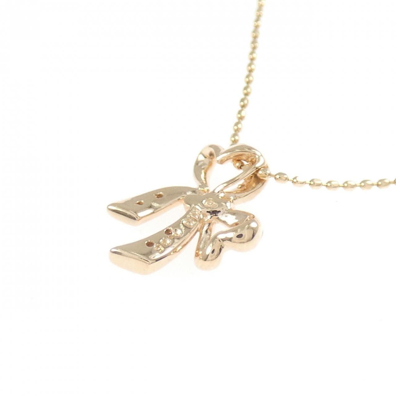 K10PG リボン ダイヤモンド ネックレス 0.05CT