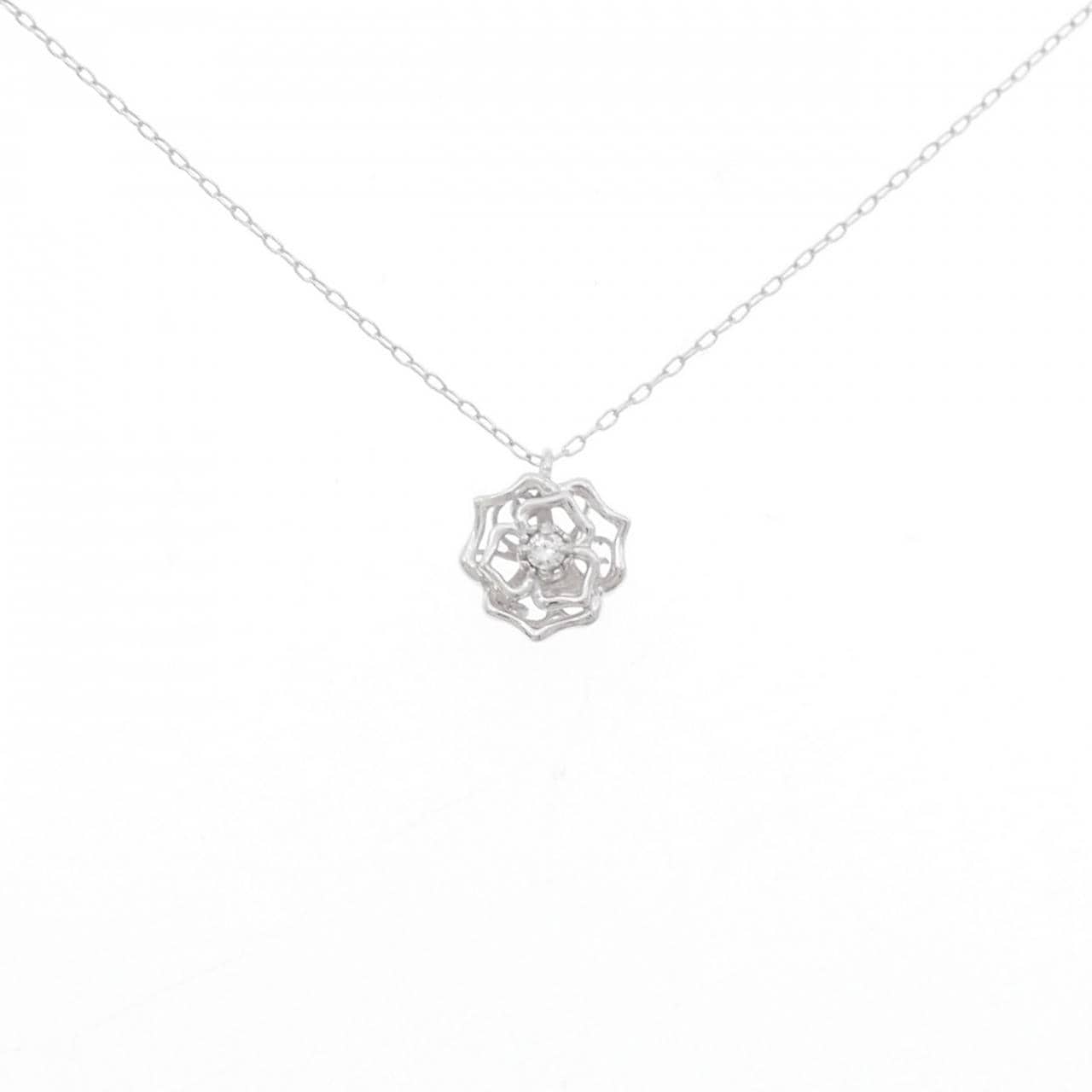 K18WG ローズ ダイヤモンド ネックレス 0.03CT