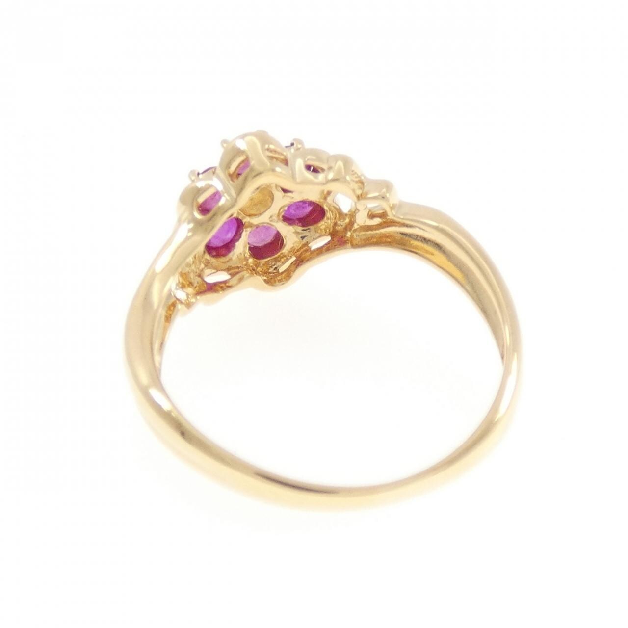 K18YG フラワー ルビー リング 0.41CT