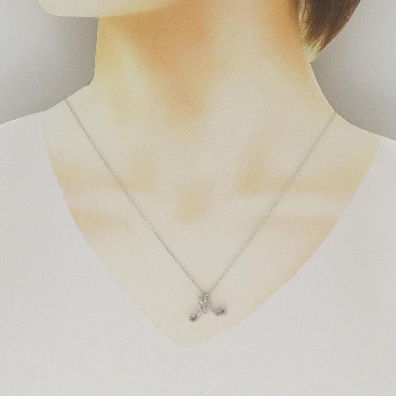 K18WG イニシャルM ダイヤモンド ネックレス 0.26CT