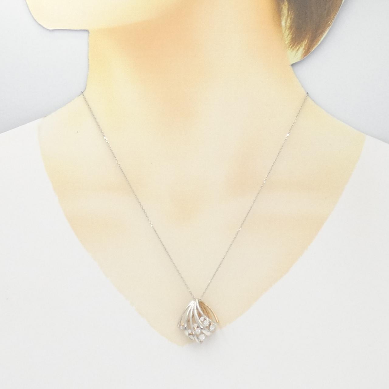 【新品】PT900/K18PG/PT850 ダイヤモンド ネックレス 0.37CT