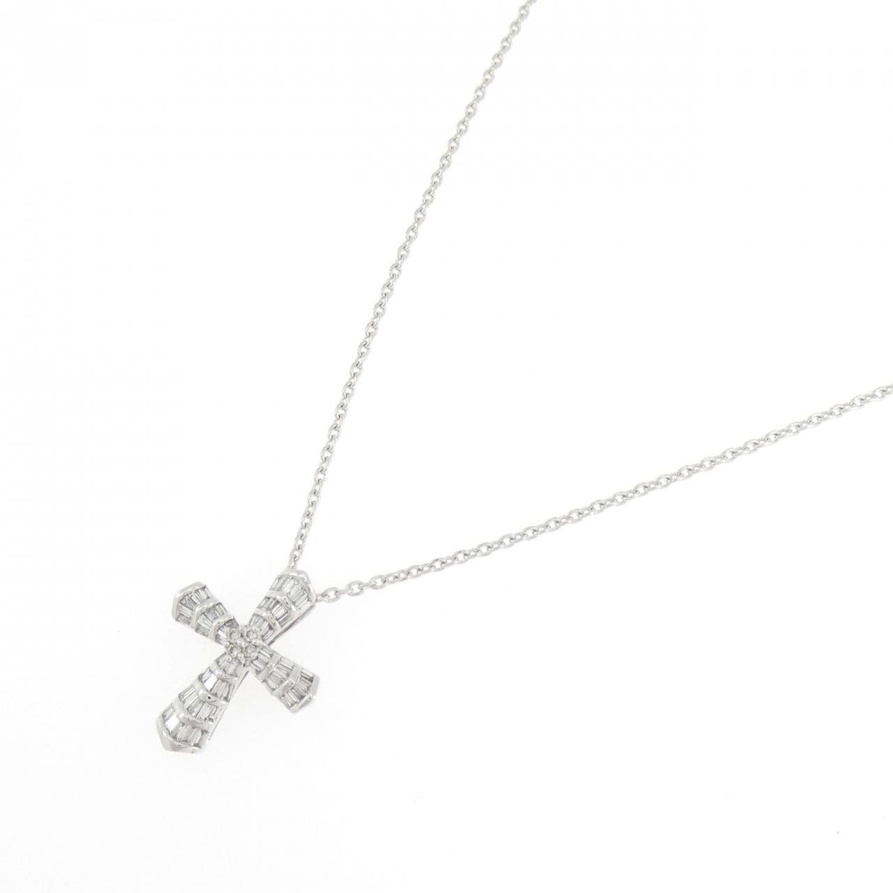 K18WG クロス ダイヤモンド ネックレス 0.42CT