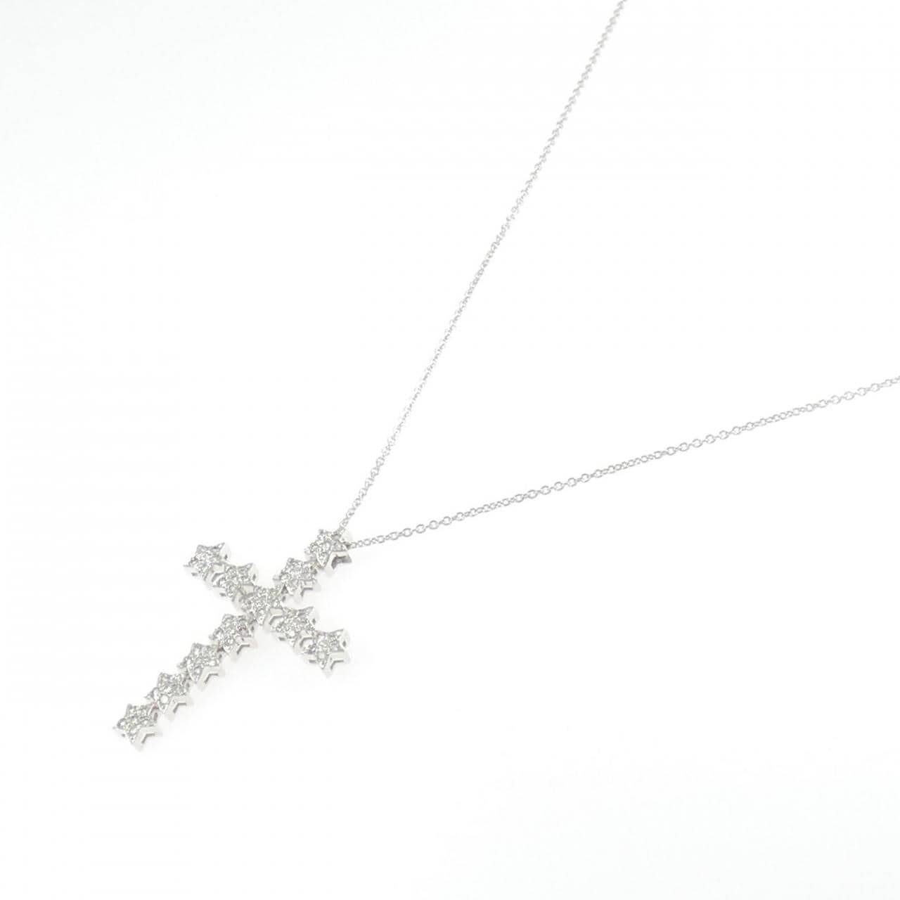 K18WG クロス×スター ダイヤモンド ネックレス 0.44CT