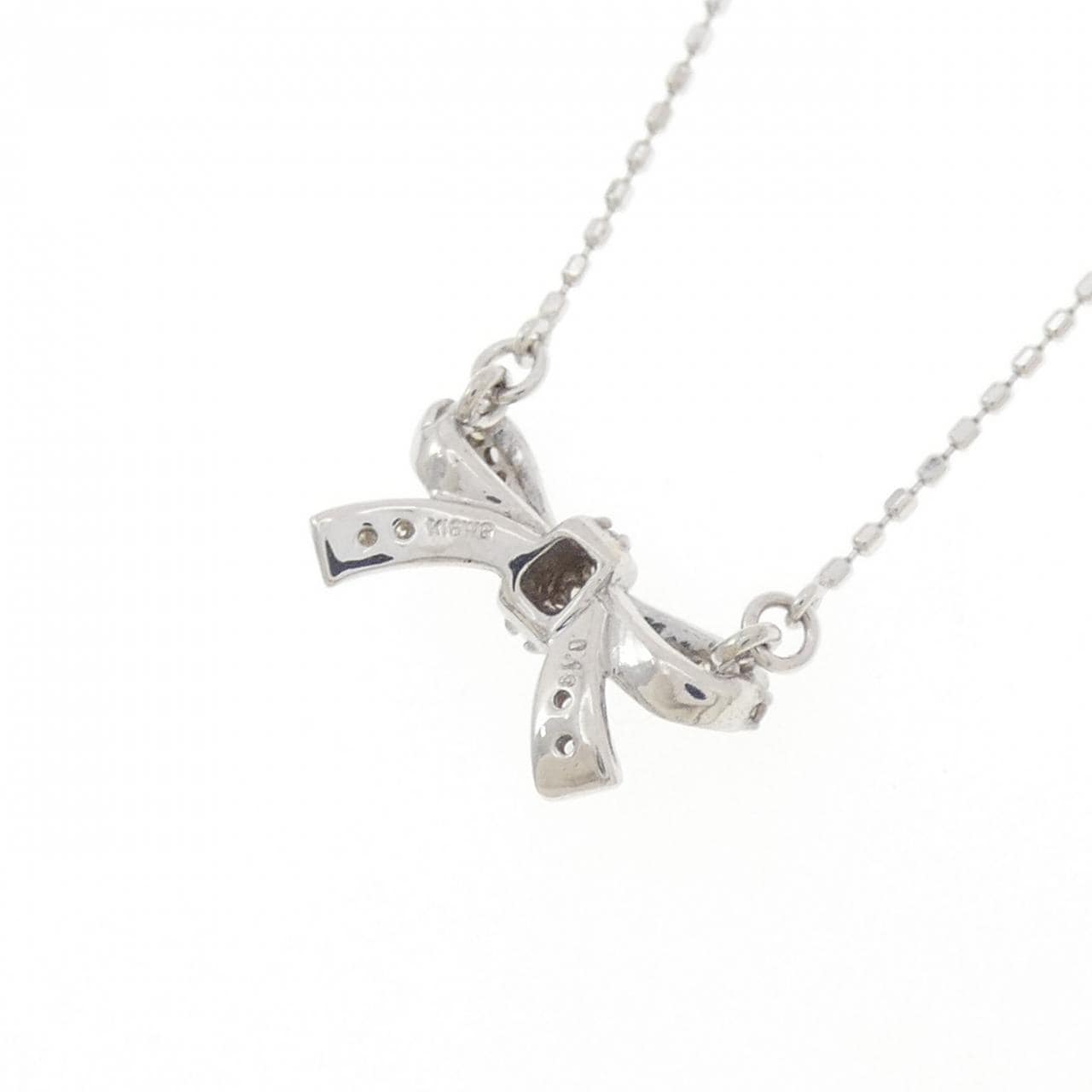 K18WG リボン ダイヤモンド ネックレス 0.13CT