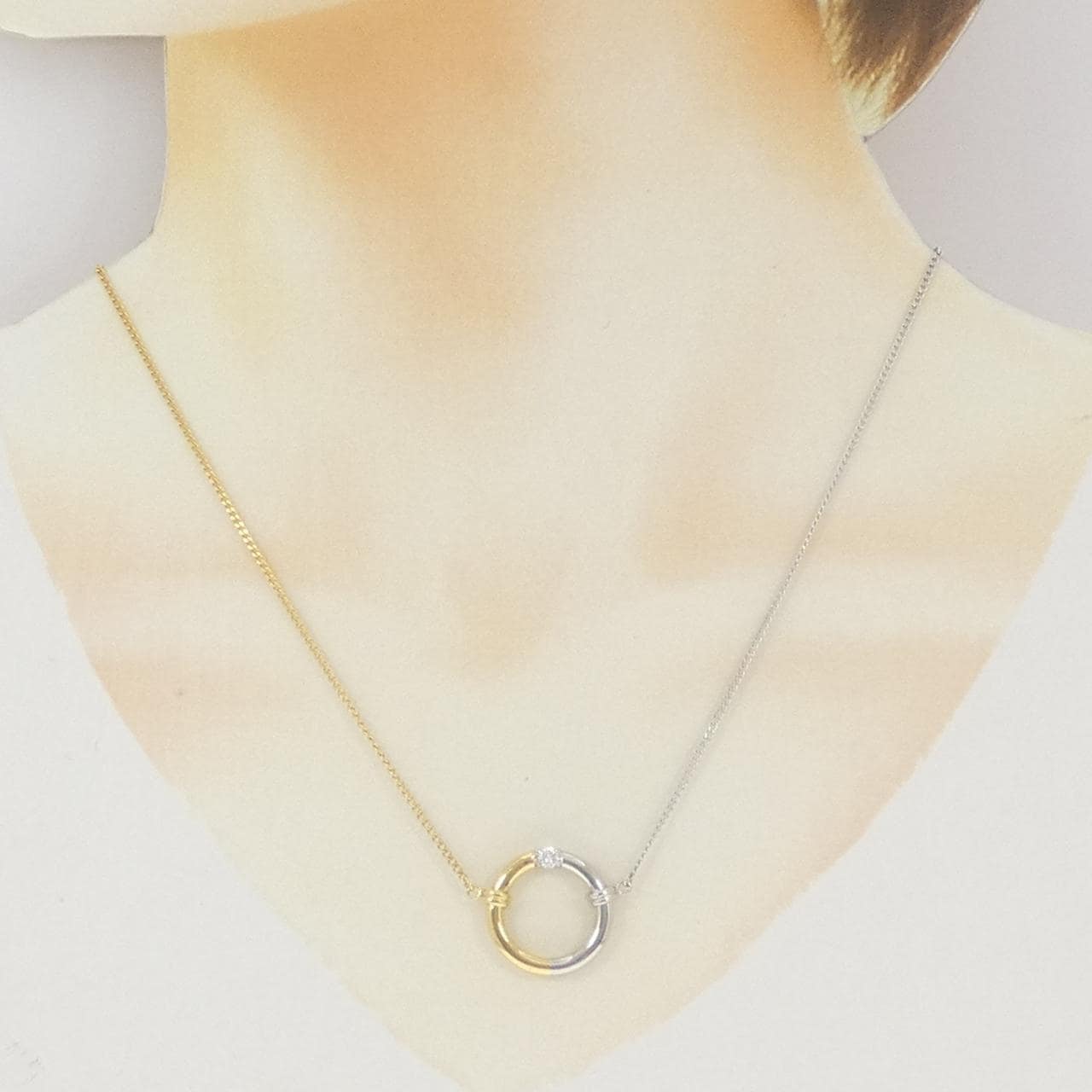 K18YG/PT900/PT850 ダイヤモンド ネックレス 0.10CT