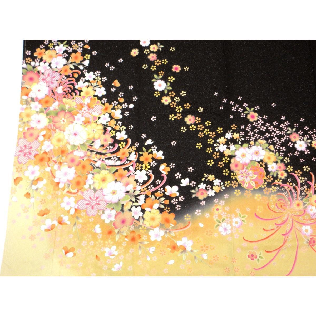振袖　金通しボカシ染　友禅加工　刺繍入り