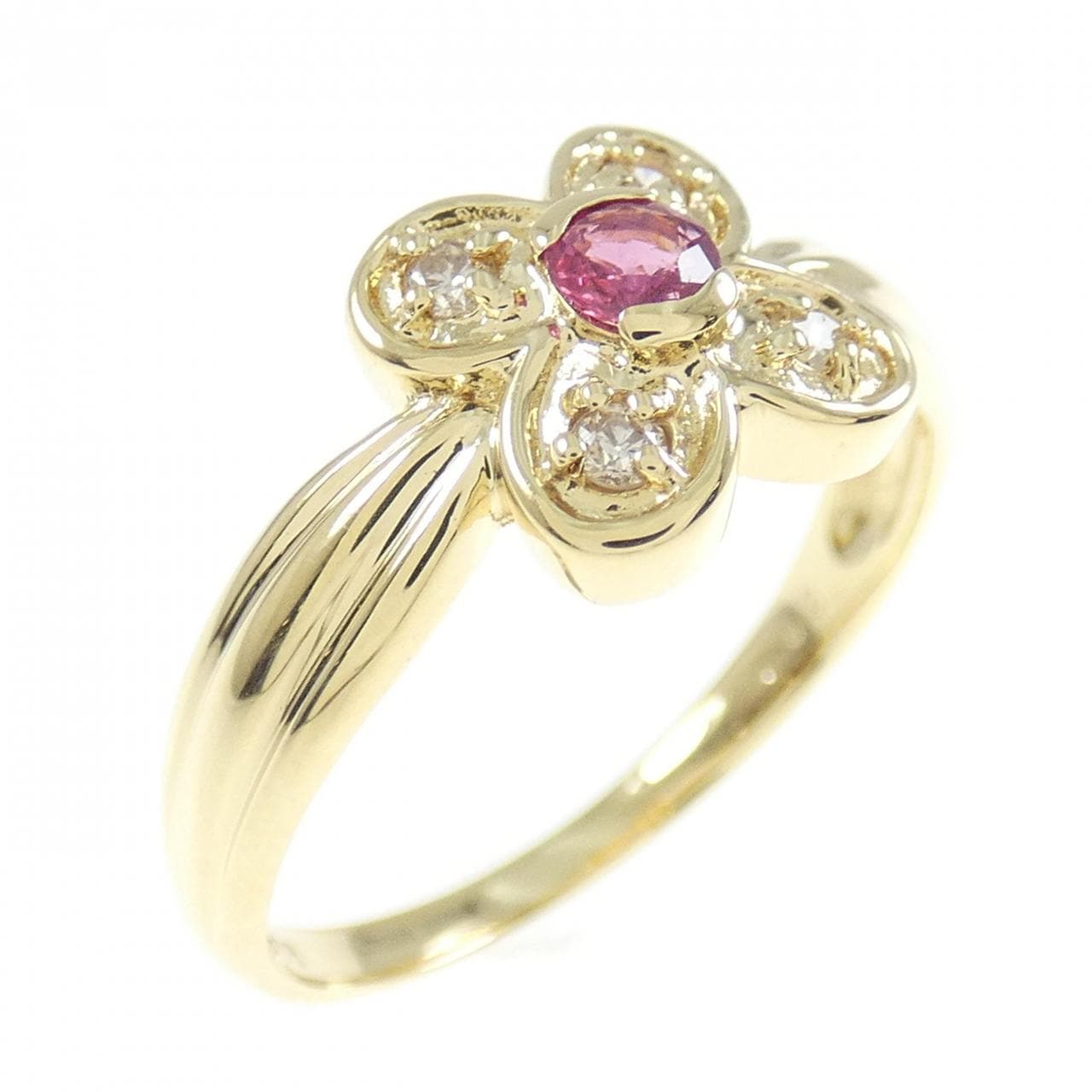 K18YG フラワー ルビー リング 0.08CT