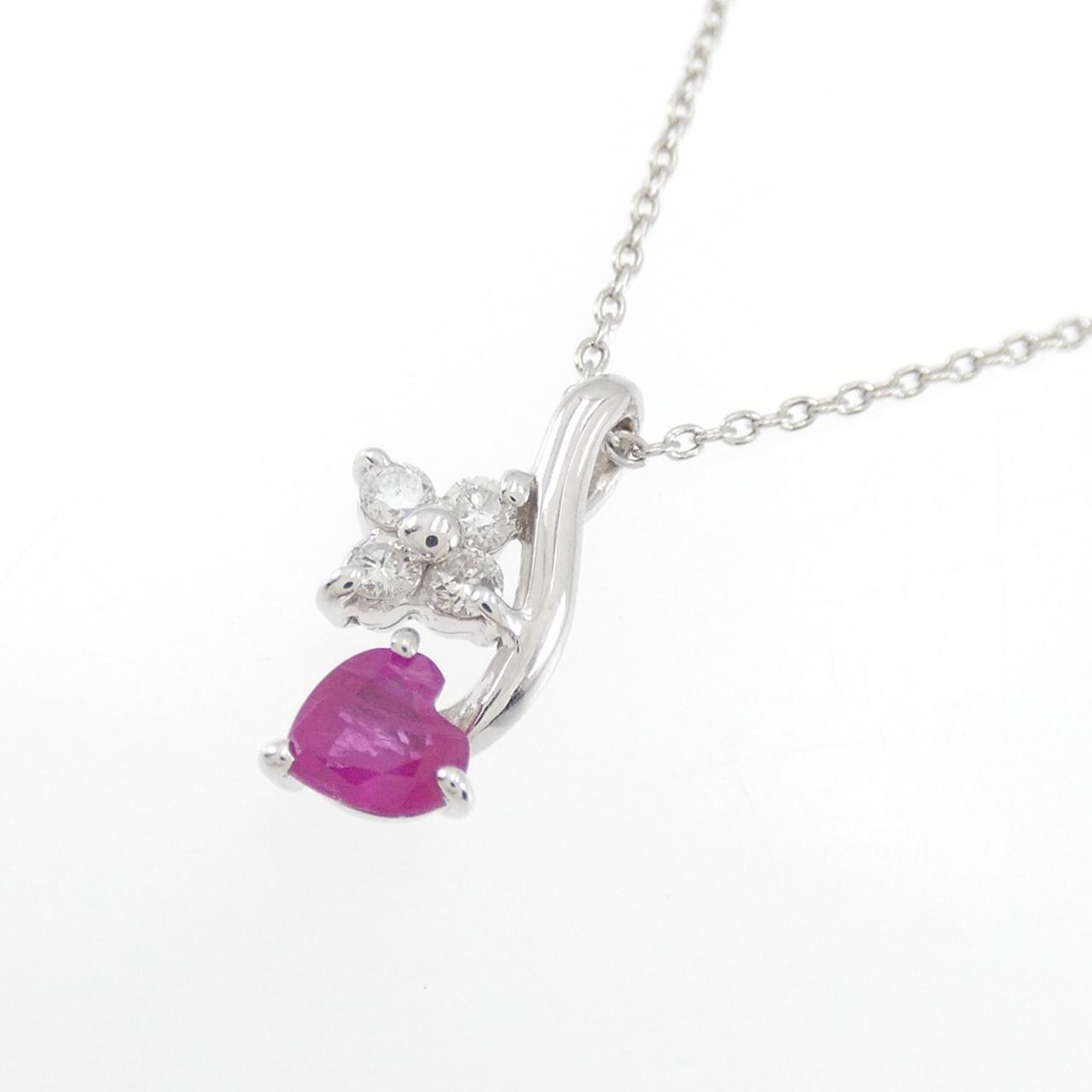 K10WG Heart x Flower Ruby Necklace