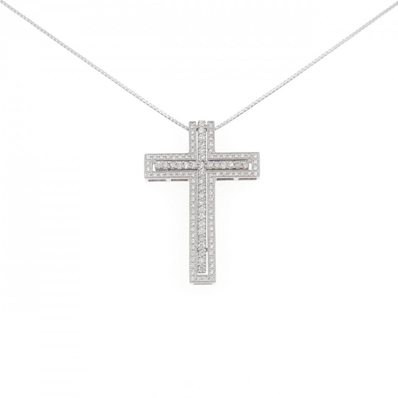 K18WG クロス ダイヤモンド ネックレス 0.55CT