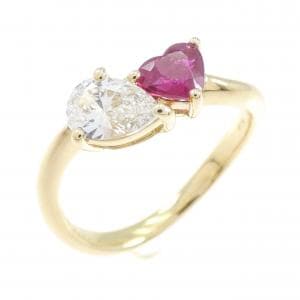 K18YG ハート ルビー リング 0.41CT