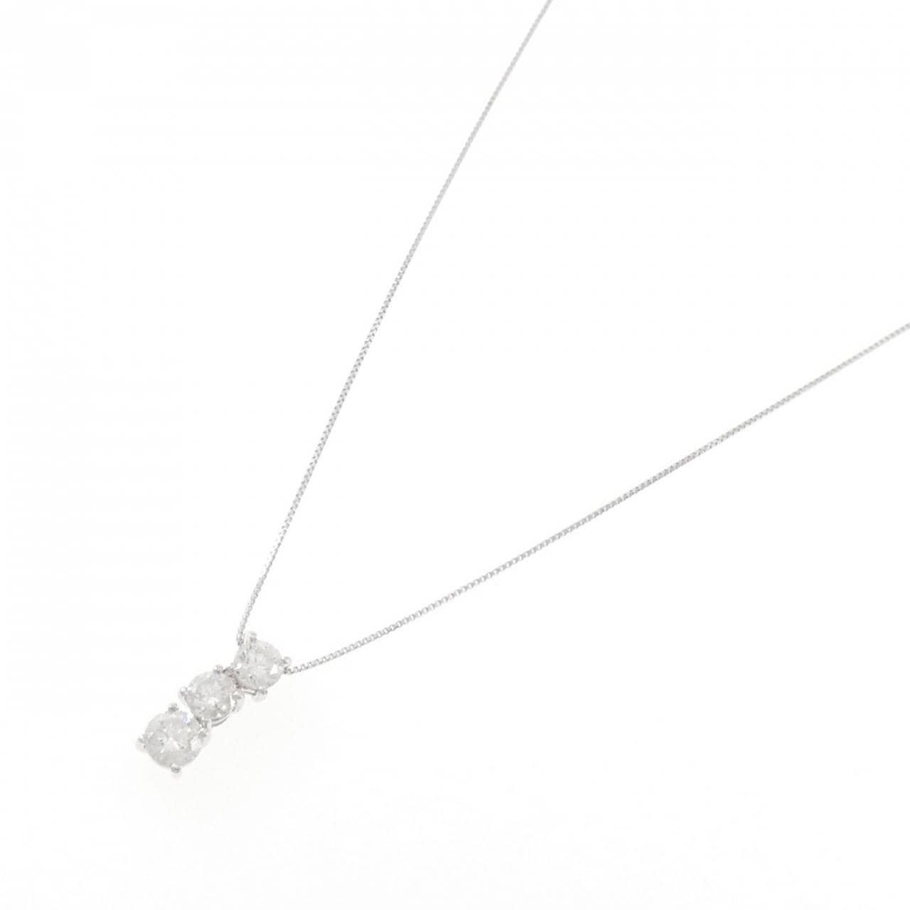 K18WG スリーストーン ダイヤモンド ネックレス 1.00CT