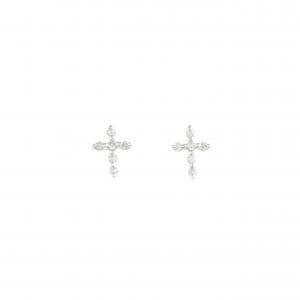 K14WG クロス ダイヤモンド ピアス 0.06CT