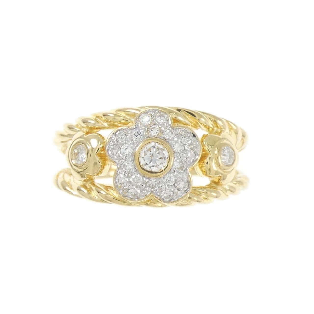 K18YG/K18WG フラワー ダイヤモンド リング 0.23CT