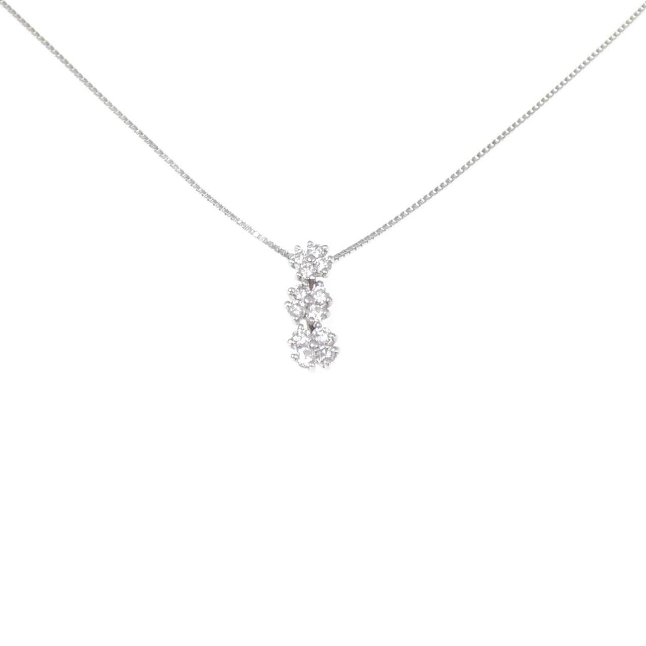 K18WG フラワー ダイヤモンド ネックレス 0.30CT