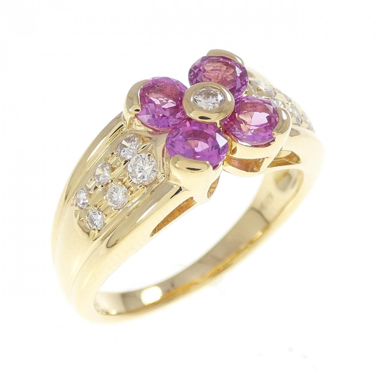 K18YG フラワー サファイヤ リング 1.00CT