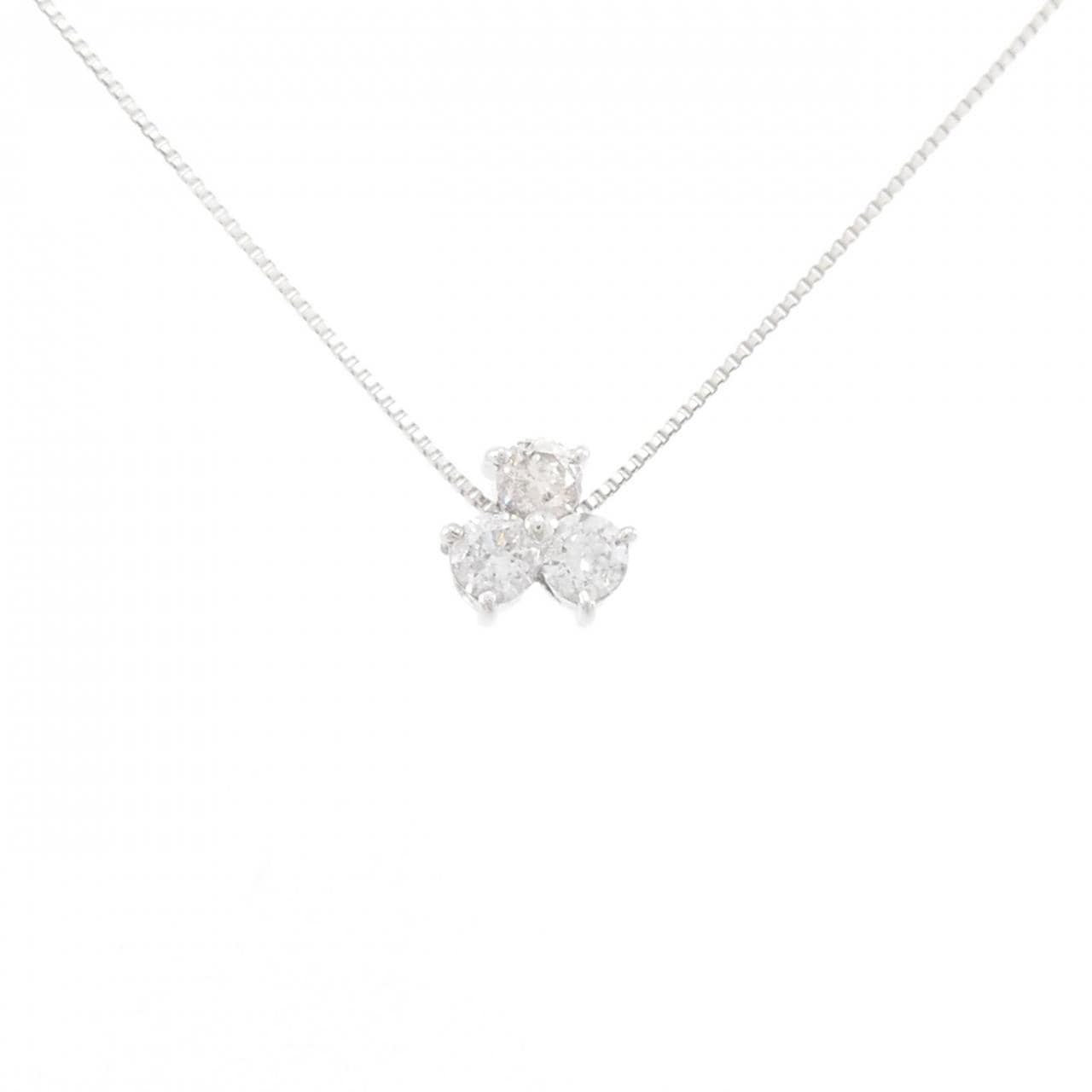 K18WG Three Stone Diamond Necklace 0.3CT