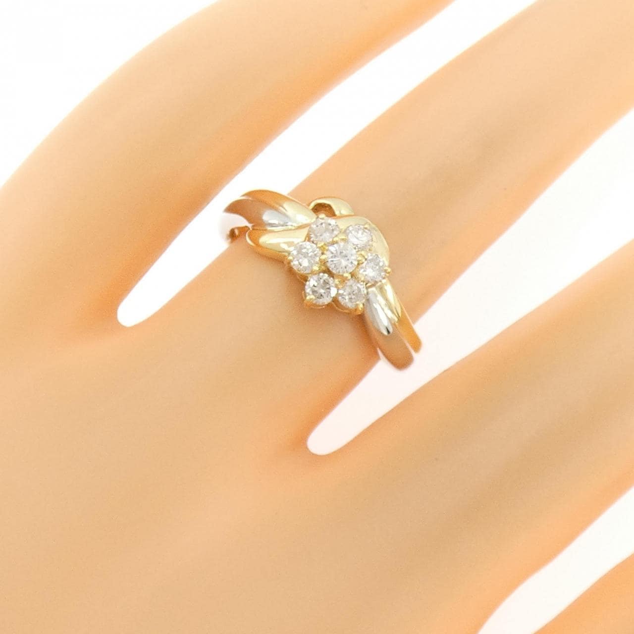 K18YG/PT850 フラワー ダイヤモンド リング 0.32CT