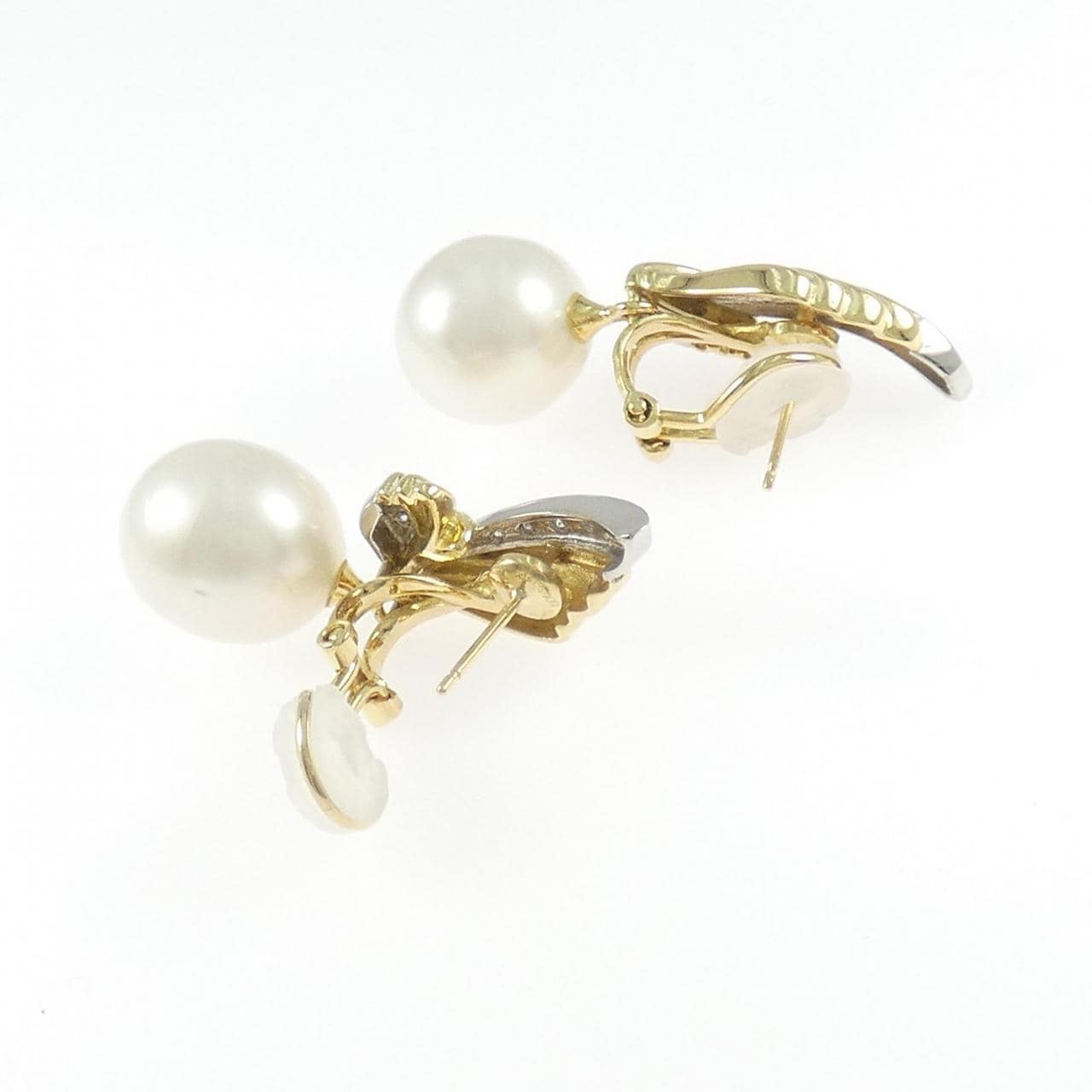 K18YG/PT900白蝶珍珠耳环 11.6毫米