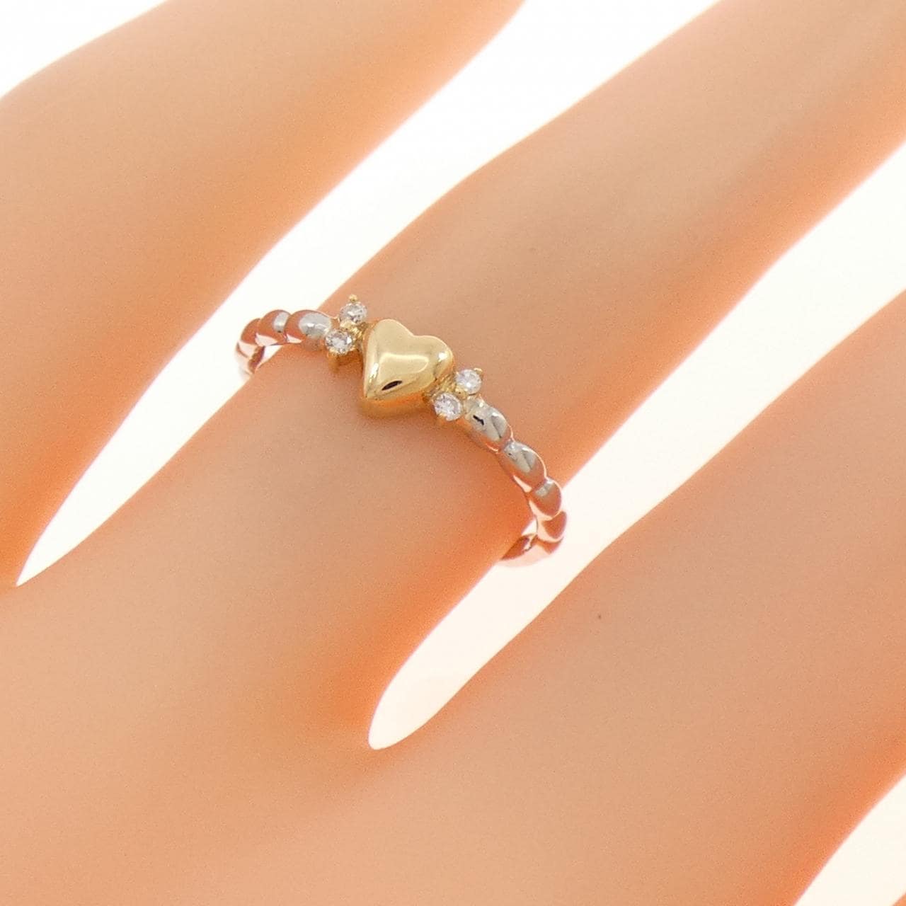 PT900/K18YG ハート ダイヤモンド リング