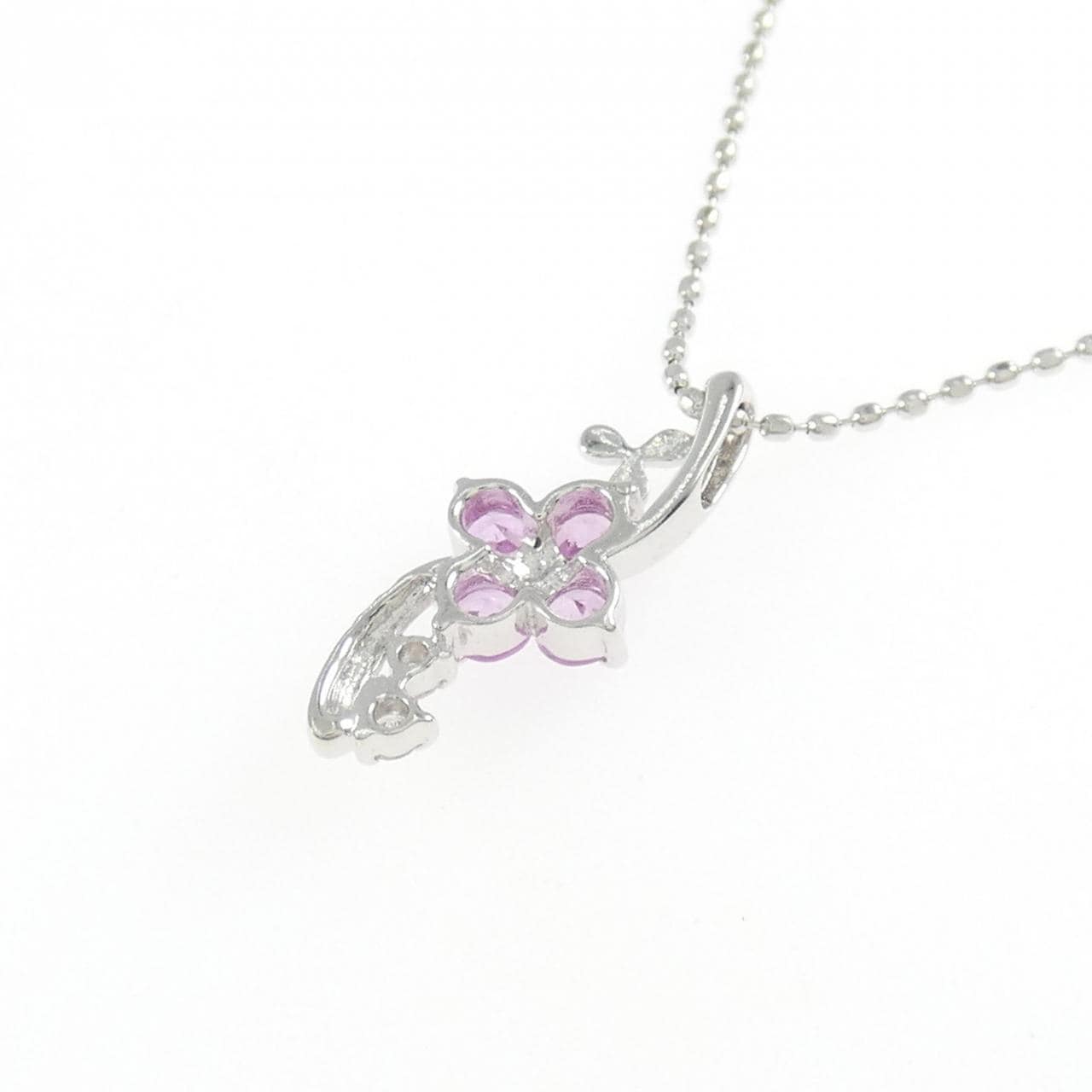 K18WG フラワー サファイヤ ネックレス