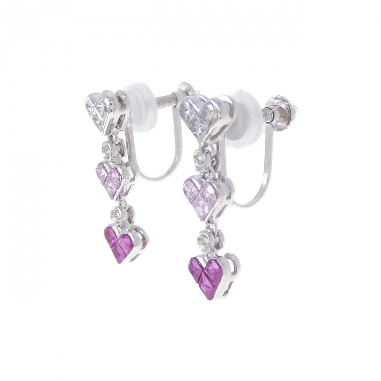 K18WG ハート カラーストーン イヤリング