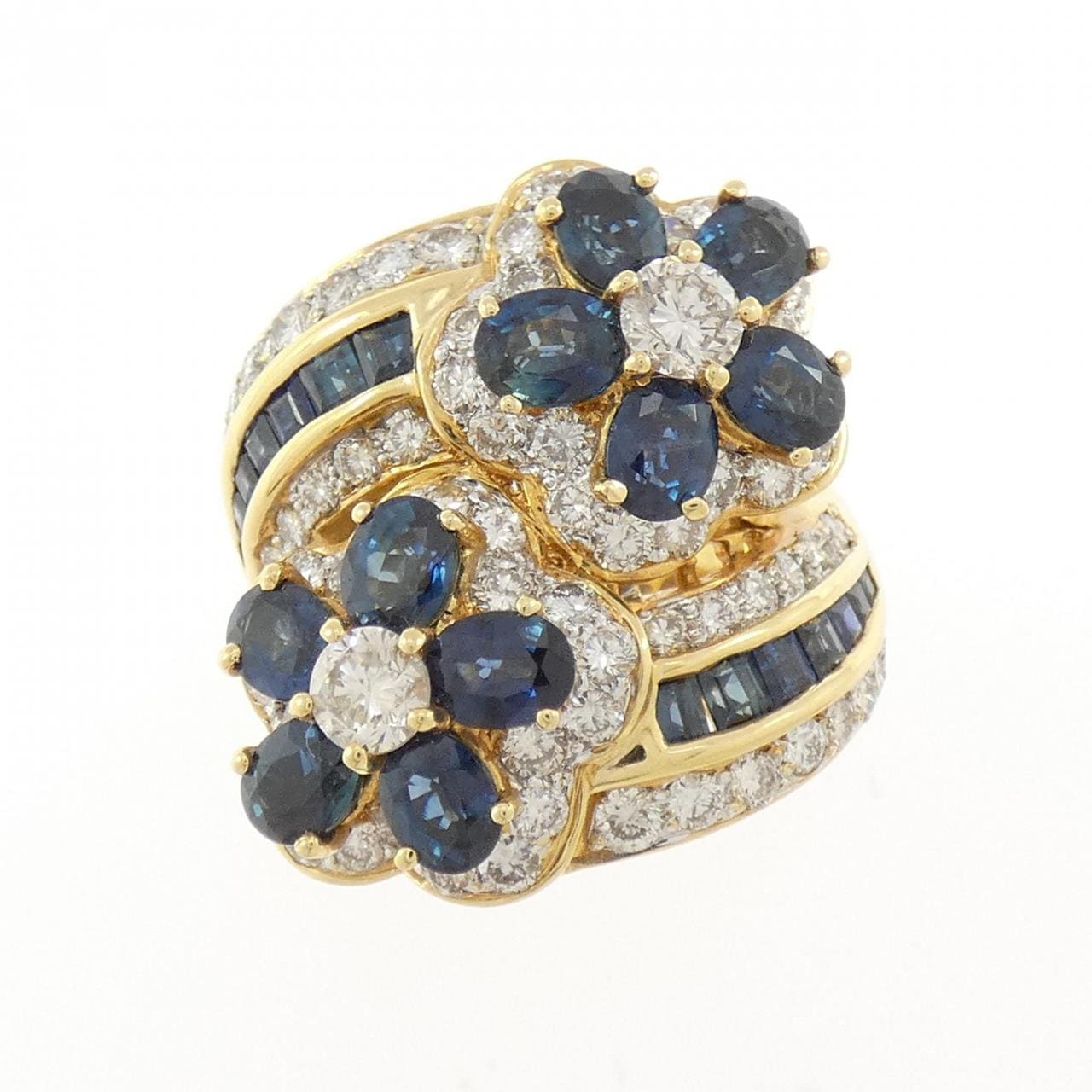 K18YG/K18WG フラワー サファイヤ リング 4.92CT