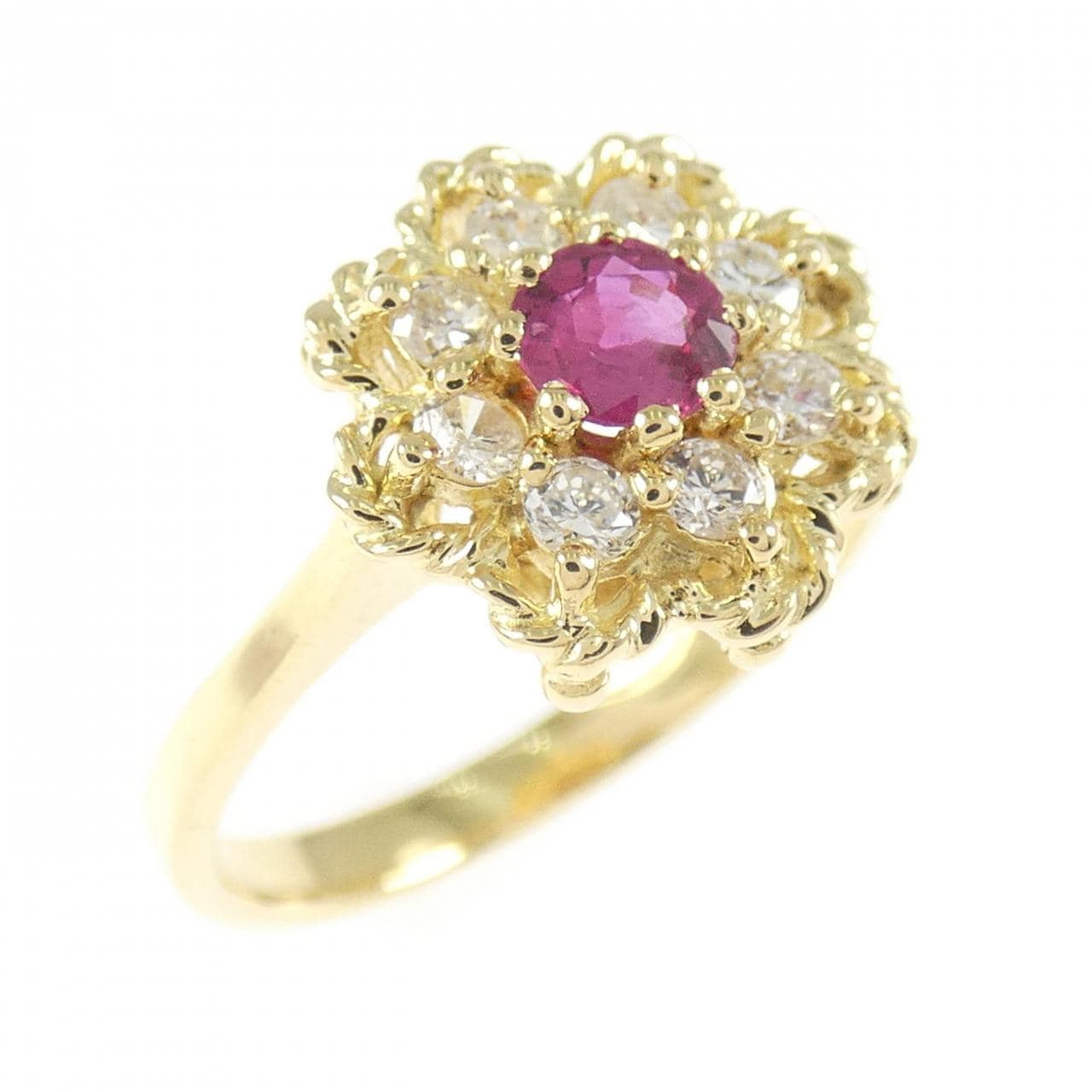 K18YG フラワー ルビー リング 0.28CT