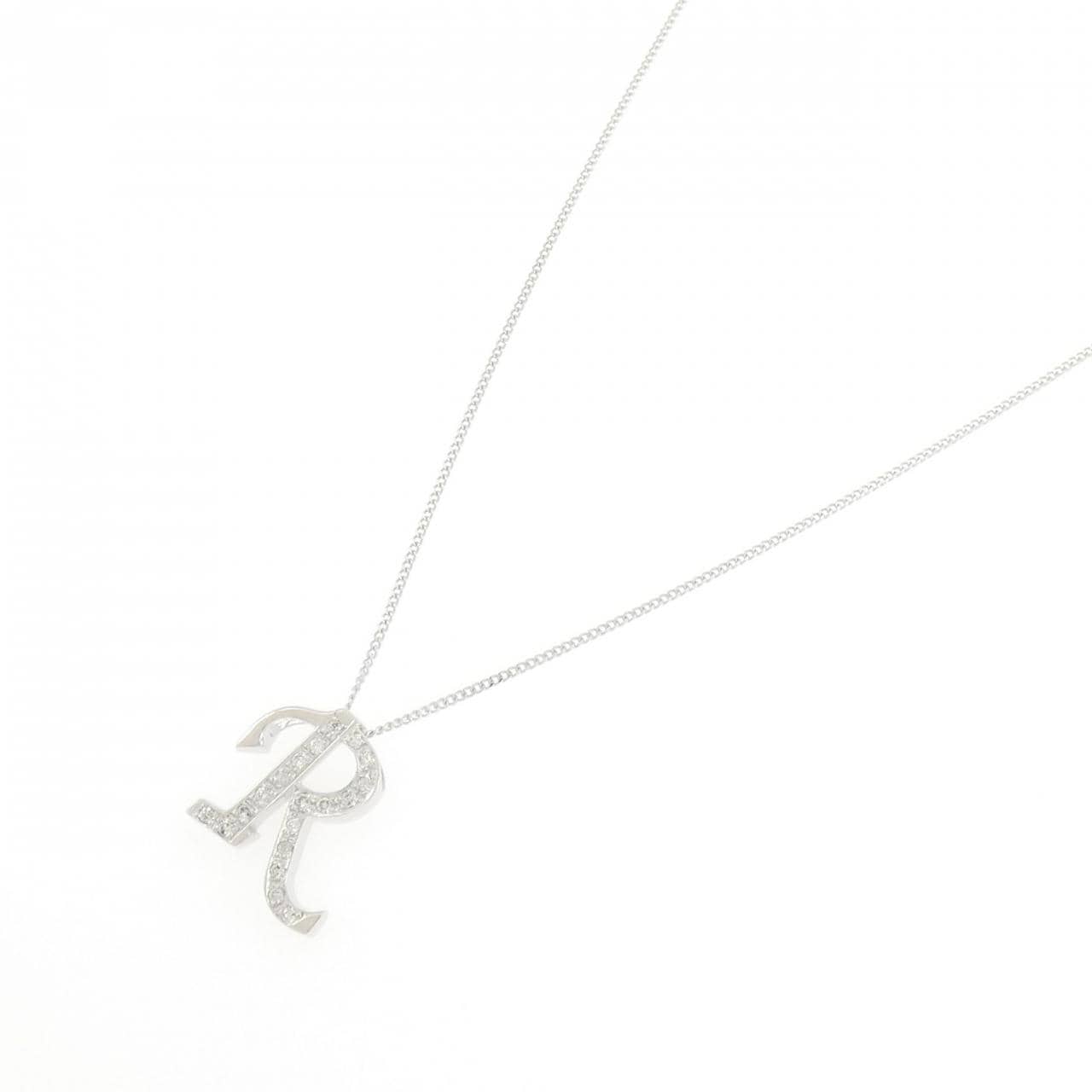 K18WG/750WG イニシャルR ダイヤモンド ネックレス 0.18CT