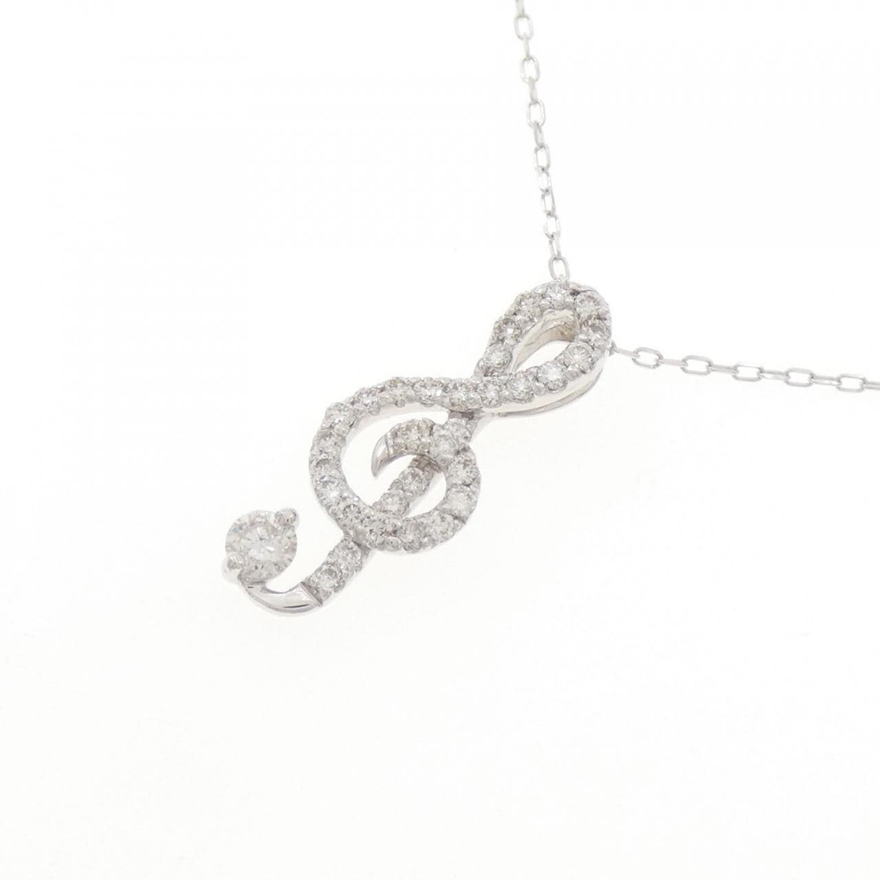 K18WG ト音記号 ダイヤモンド ネックレス 0.11CT