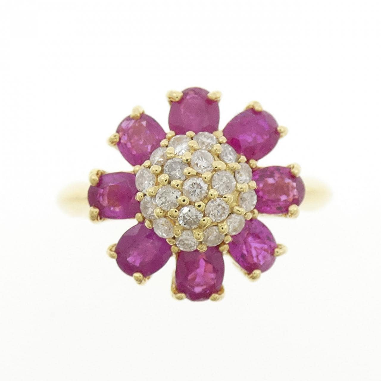 K18YG フラワー ルビー リング 2.12CT