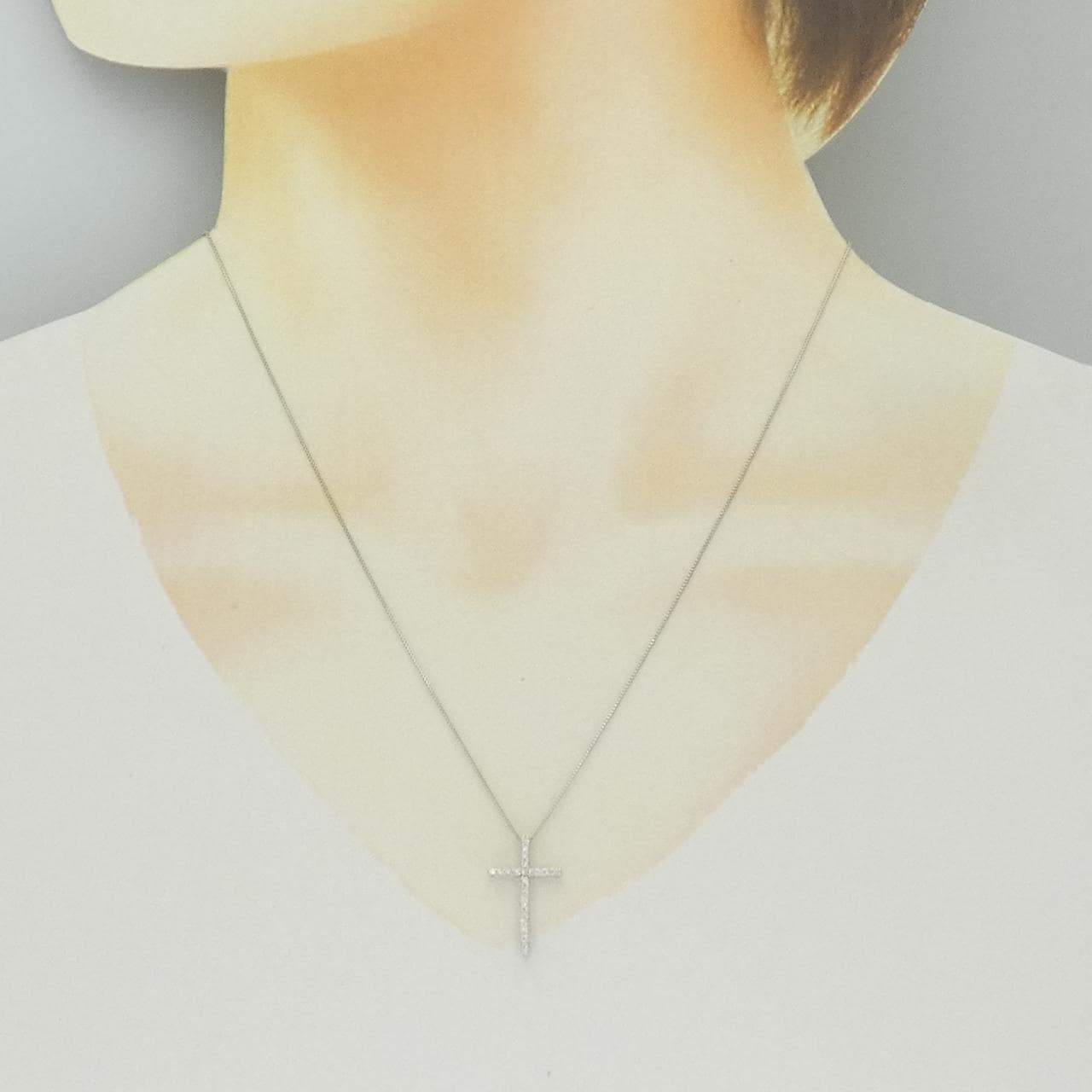 K18WG クロス ダイヤモンド ネックレス 0.15CT