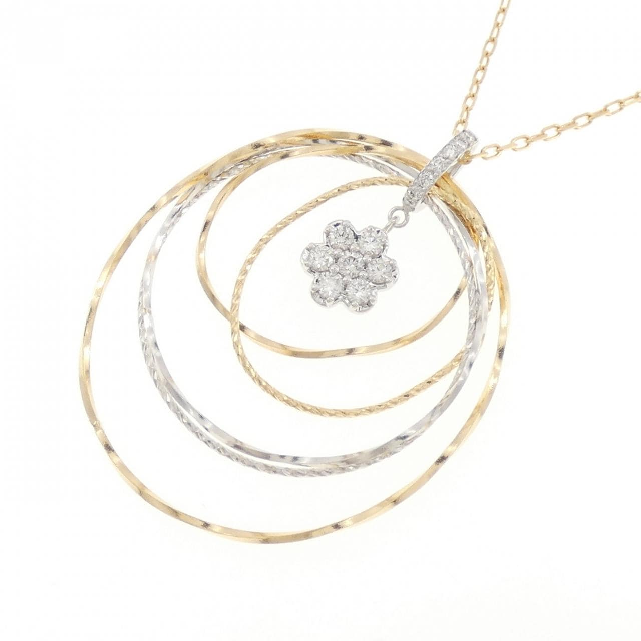 K18YG/K18WG フラワー ダイヤモンド ネックレス 0.25CT