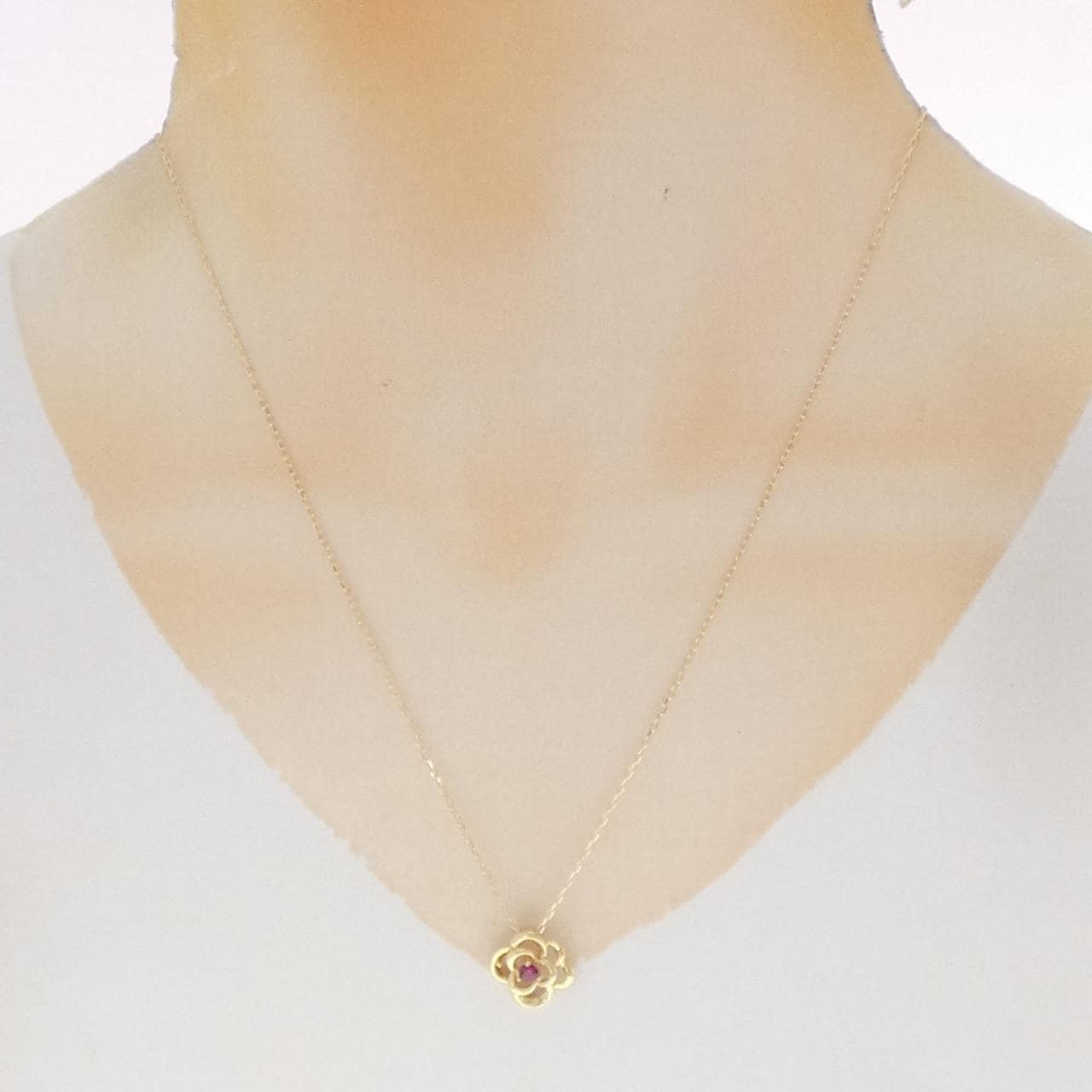 K18YG フラワー ルビー ネックレス 0.11CT