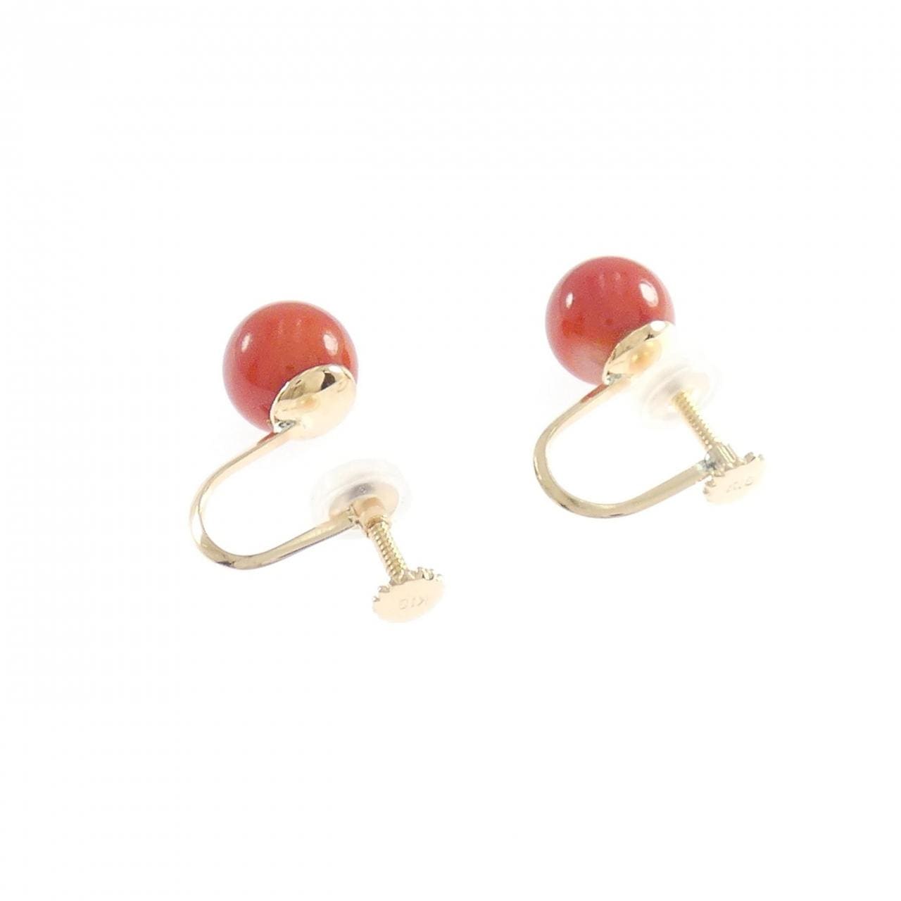 K18PG サンゴ イヤリング 7.5mm