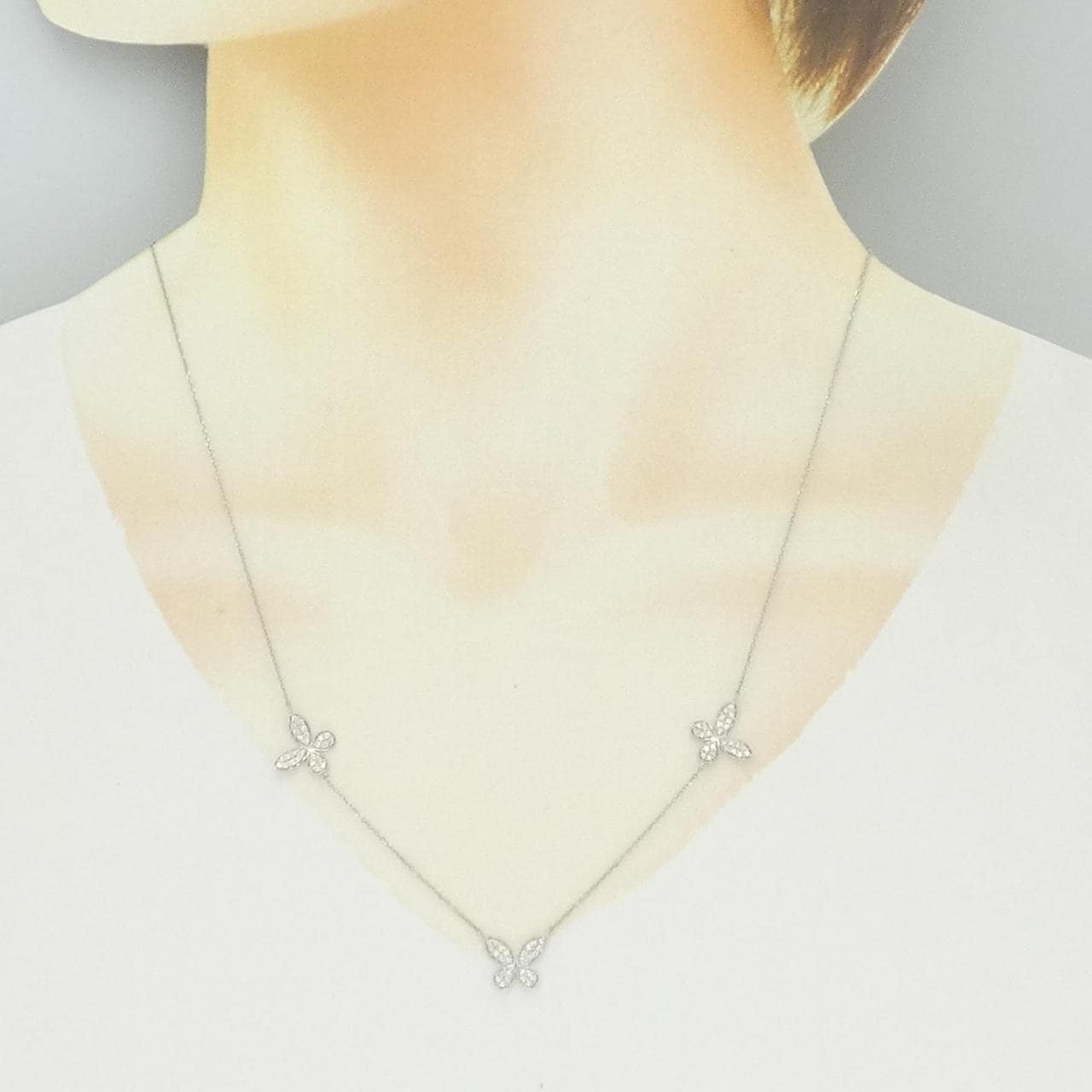 PT900/PT850 バタフライ ダイヤモンド ネックレス 0.357CT