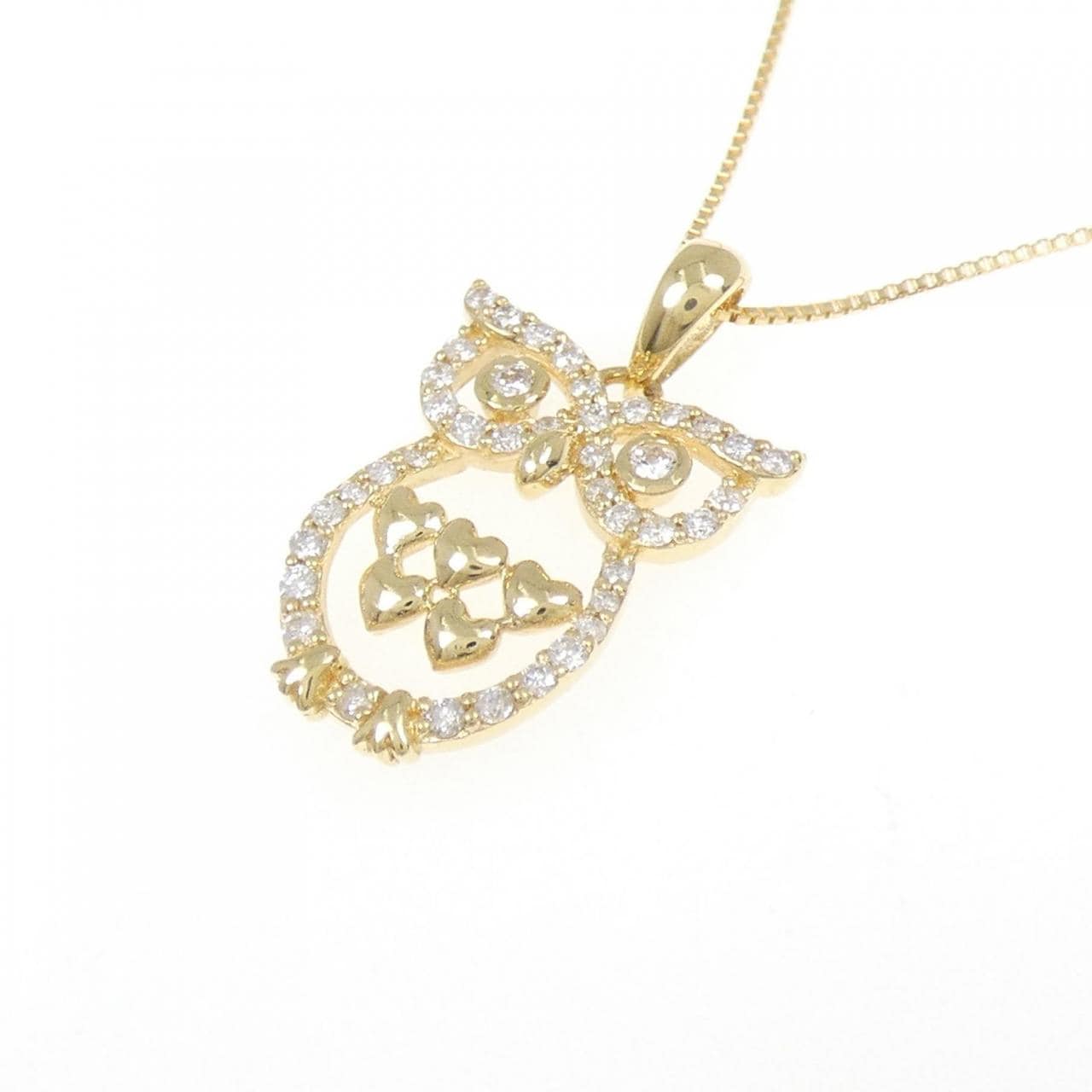 K18YG フクロウ ダイヤモンド ネックレス 0.25CT