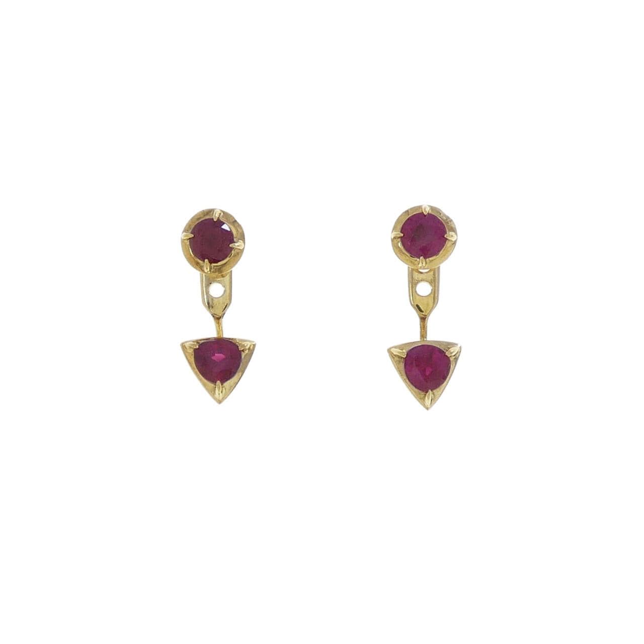 K18YG 2WAY ルビー ピアス 0.72CT