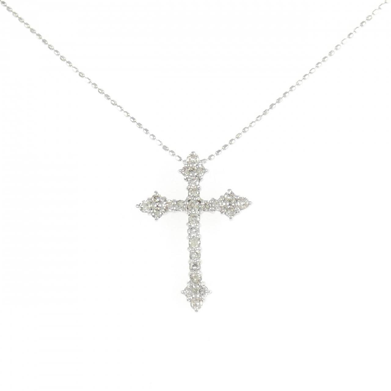 K18WG クロス ダイヤモンド ネックレス 0.50CT