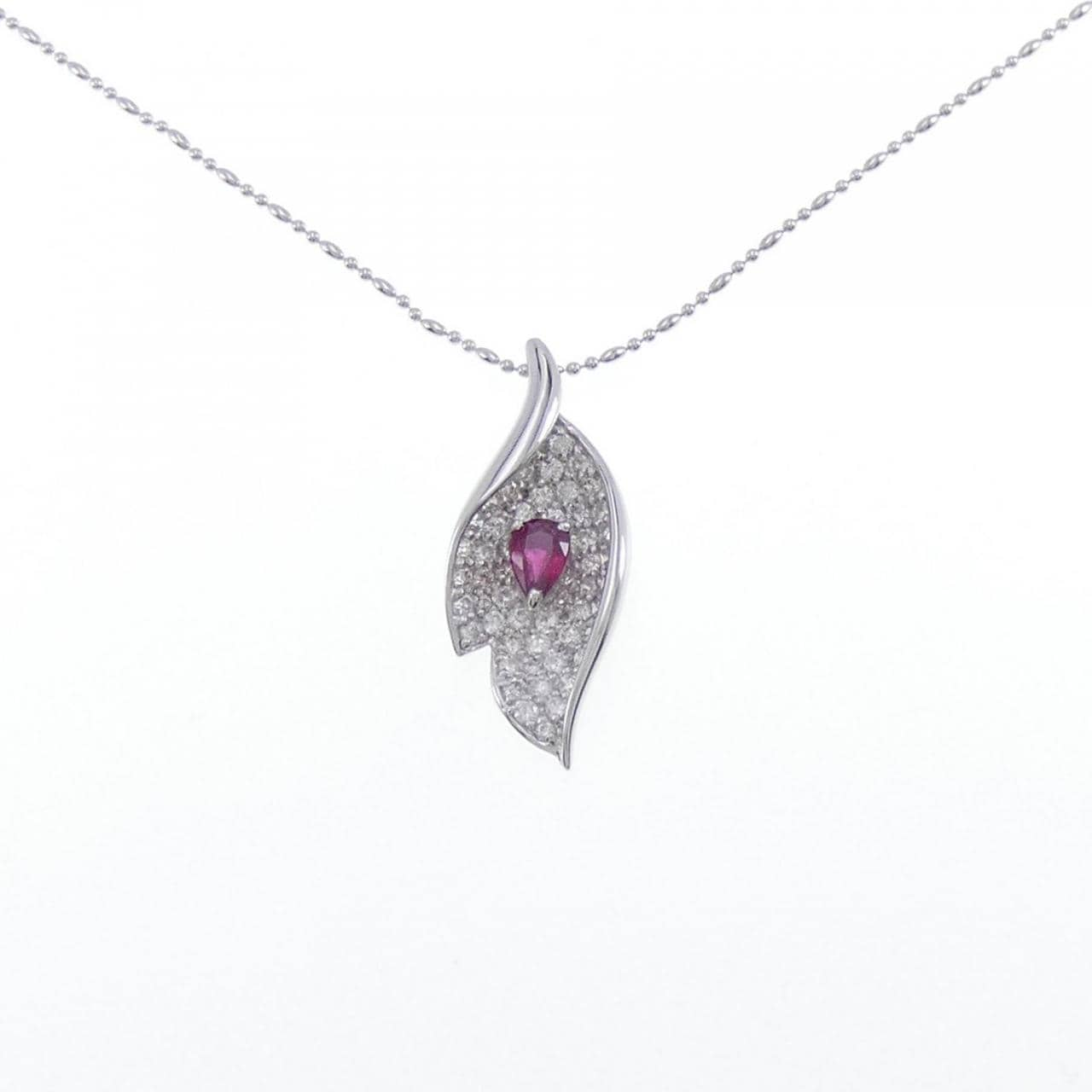 K18WG Leaf Ruby Necklace 0.50CT